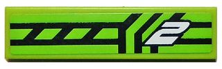 Lego Tile 1 x 4 with White Number 2 and Black Lines on Lime Background Pattern (Sticker) - Set 8133