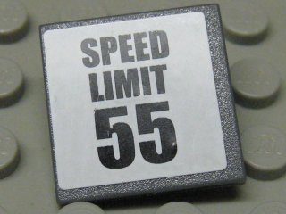 Lego Road Sign 2 x 2 Square with Clip with 'SPEED LIMIT 55' Pattern (Sticker) - Set 8681