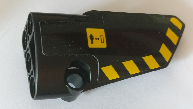 Lego Technic, Panel Fairing # 4 Small Smooth Long, Side B with Warning Sign and Black and Yellow Danger Stripes Pattern (Sticker) - Set 42082 / Black