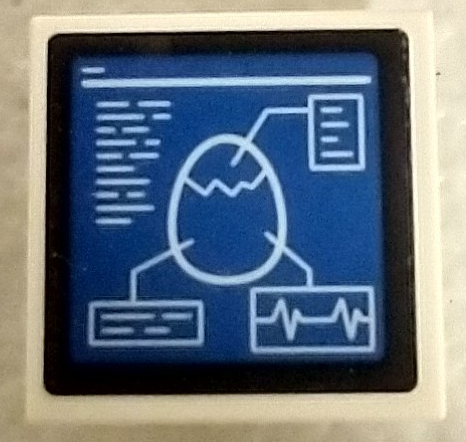 Lego Tile, Modified 2 x 2 Inverted with Computer Screen with Black Border, White Egg and Writing Lines on Blue Background Pattern (Sticker) - Set 76961 / White