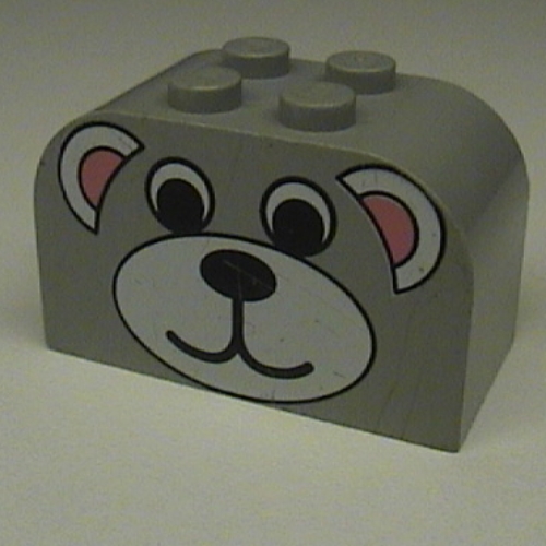 Lego Brick Curved 2 x 4 x 2 Double with Bear Face Print / Light Gray