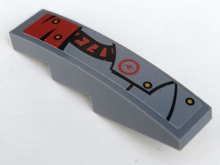 Lego Slope, Curved 4 x 1 with Dark Red Curved Tube and Hull Plates Pattern Model Right Side (Sticker) - Set 70012-2 / Dark Bluish Gray