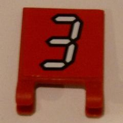 Lego Flag 2 x 2 Square with Flat Edge with White Number 3 with Black Outline on Red Background Pattern (Sticker) - Set 3569