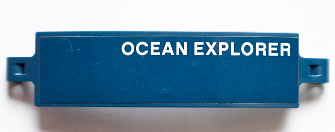 Lego Technic, Panel Curved 3 x 13 with White 'OCEAN EXPLORER' Pattern Model Right Side (Sticker) - Set 42064 / Dark Blue