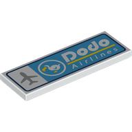 Lego Tile 2 x 6 with Airplane, 'DODO Airlines' on Medium Azure Background Print / White