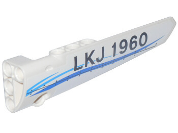 Lego Technic, Panel Fairing # 6 Long Smooth, Side B with Blue Curved Stripes and 'LKJ 1960' Pattern (Sticker) - Set 42025