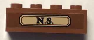 Lego Brick 1 x 4 with 'N.S.' in Gold Label Pattern (Sticker) - Set 75952