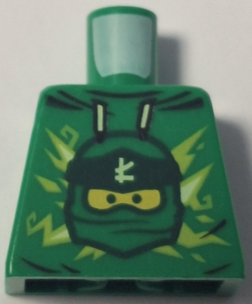 Lego Torso Hoodie with Ninja Minifigure Head and Wrap with Ninjago Logogram Letter L, 'LLOYD' on Back Pattern / Green