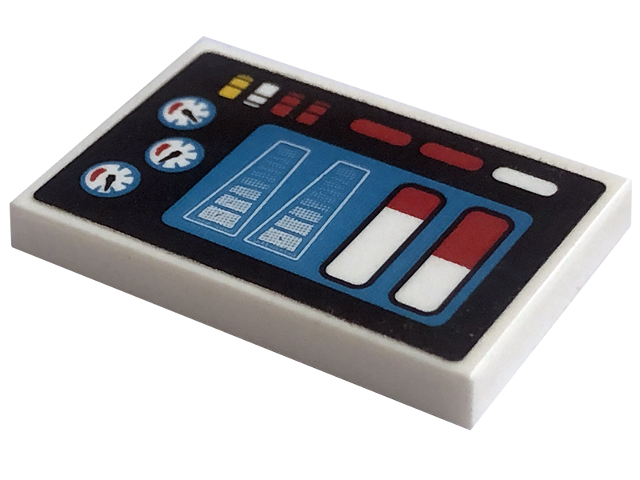 Lego Tile 2 x 3 with Control Panel with Display, Gauges and Lights on Black Background Pattern (Sticker) - Set 42094