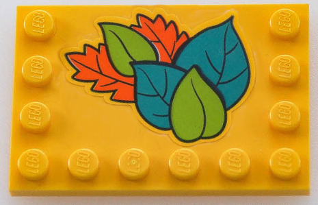 Lego Tile, Modified 4 x 6 with Studs on Edges with Dark Turquoise, Lime and Orange Leaves Pattern (Sticker) - Set 41433