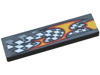 Lego Tile 1 x 4 with Checkered Flag and Flame Pattern Model Right Side (Sticker) - Set 8134 / Dark Bluish Gray