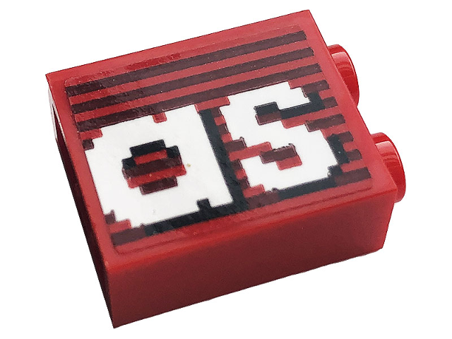 Lego Brick 1 x 2 x 2 with Inside Stud Holder with Gray Stripes and White 'as' Pattern (Sticker) - Set 10272 / Red