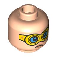 Lego Minifig Head Trapster, Lopsided Smirk / Yellow Goggles, Dark Azure Glasses / Light Nougat