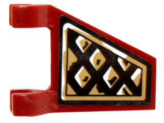 Lego Flag 2 x 2 Trapezoid with Flat Edge with Black and Gold Diamonds Pattern Model Right Side (Sticker) - Set 70732 / Dark Red
