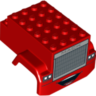 Lego Vehicle Body, Truck Front 6 x 7 x 3 2/3 with Wheel Arches, 'MACK' on Silver Truck Grille, Headlights and Mouth Print / Red