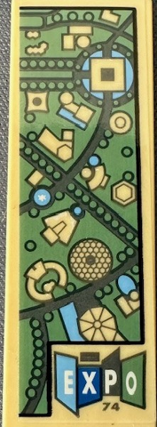 Lego Tile 2 x 6 with Iron Man Stark Expo Map, 'EXPO 74' Pattern Model Right Side (Sticker) - Set 76216