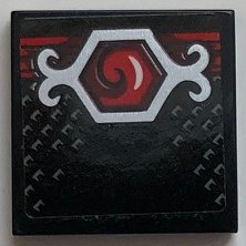 Lego Tile 2 x 2 with Silver Belt Buckle with Red Swirl Pattern (Sticker) - Set 70669 / Black