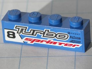 Lego Brick 1 x 4 with Black '8' and Gray 'Turbo' and Red 'sprinter' Pattern Model Right side (Sticker) - Set 8120