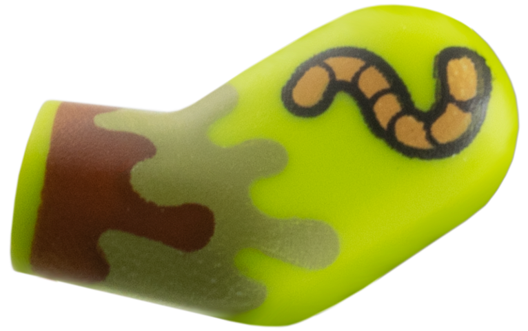 Lego Arm, Left with Olive Green and Reddish Brown Mud, Worm Pattern / Lime