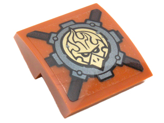 Lego Slope, Curved 2 x 2 x 2/3 with Dark Bluish Gray Gear and Gold Chima Emblem Pattern (Sticker) - Set 70225