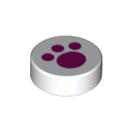 Lego Tile Round 1 x 1 with Dark Pink Paw Print / White