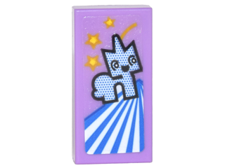 Lego Tile 1 x 2 with Card with Blue Unikitty, 3 Yellow Stars and Blue and White Stripes Pattern (Sticker) - Set 70620