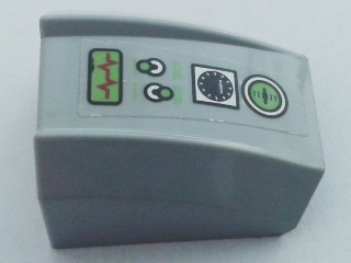 Lego Slope, Curved 2 x 2 Lip with Gauges and Switches Pattern (Sticker) - Set 7297 / Light Bluish Gray