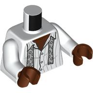 Lego Torso, Partly Unbuttoned Striped Shirt, Silver Undone Tie Print, White Arms, Reddish Brown Hands
