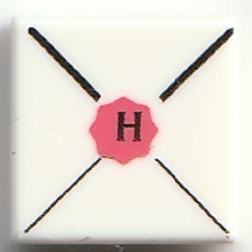 Lego Tile 1 x 1 with Envelope, Red Wax Seal, Black 'H' Print / White