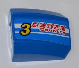 Lego Slope, Curved 2 x 2 Lip with Yellow Number '3', 'CROZZ  Country' and 2 White Lines Pattern Model Right Side (Sticker) - Set 8126 / Blue