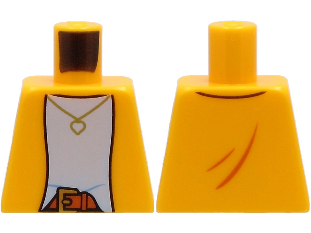 Lego Torso Jacket over Bright Light Blue Shirt, Gold Necklace with Heart and Belt Pattern / Bright Light Orange