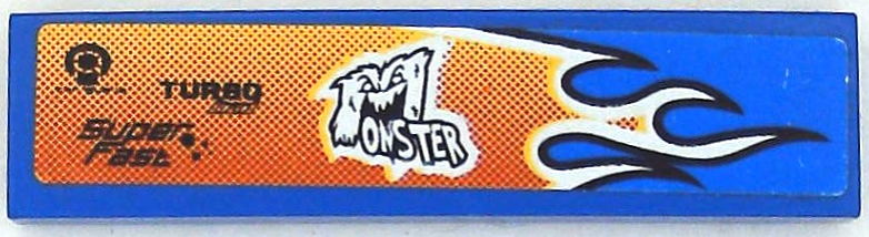 Lego Tile 1 x 4 with Red, Orange and White Flames and 'MONSTER' Pattern Model Left Side (Sticker) - Set 8182