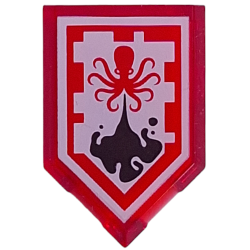 Lego Tile Special 2 x 3 Pentagonal with Nexo Power Shield Print - Dark Drop / Trans-Red