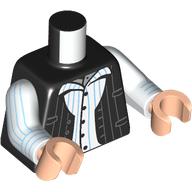 Lego Torso, Black Jacket, White Shirt with Medium Azure Vertical Stripes print, White Arms, Light Bluish Gray Hands / Black