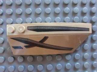 Lego Wedge 8 x 3 x 2 Open Right with Black and Dark Silver Stripes Pattern (Stickers) - Set 7753 / Dark Tan