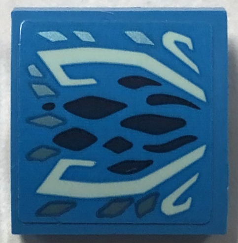 Lego Slope, Curved 2 x 2 x 2/3 with Light Aqua Markings, Dark Blue and Metallic Light Blue Scales Pattern Model Right Side (Sticker) - Set 71754