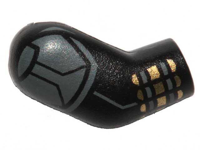 Lego Arm, Right with Gray Shoulder Armor, Gray and Gold Stripes Pattern