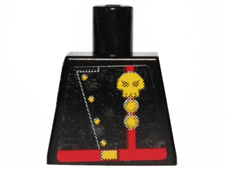 Lego Torso Space Skull Logo and Two Circles on Red Stripe with Diagonal Buttons and Red Belt Pattern (Sticker) / Black