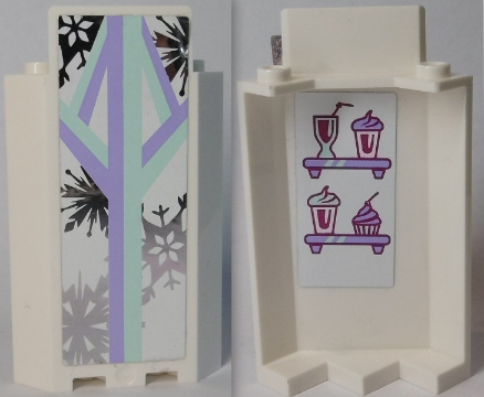 Lego Panel 3 x 3 x 6 Corner Wall without Bottom Indentations with Snowflakes on Outside and Sundaes and Cupcake on Inside Pattern (Stickers) - Set 41062 / White