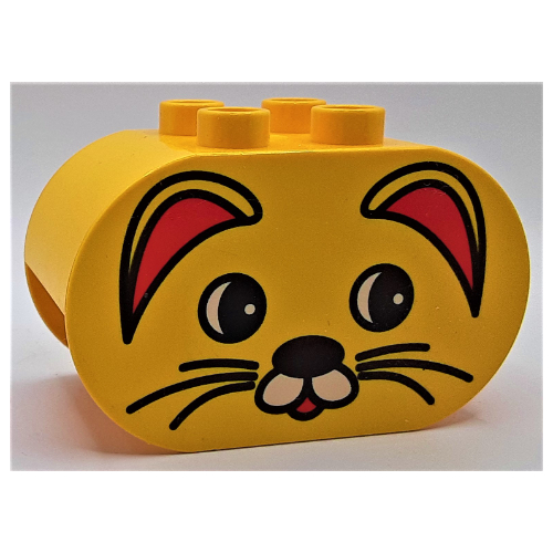 Lego Duplo Brick 2 x 4 x 2 Rounded Ends with Cat Face with Red Ears Print / Yellow