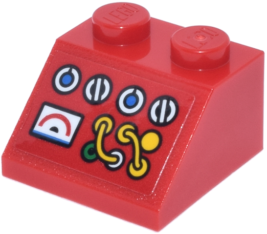 Lego Slope 45 2 x 2 with Console with Blue and White Round Buttons and Amp Gauge, Yellow Wires Pattern (Sticker) - Set 42653
