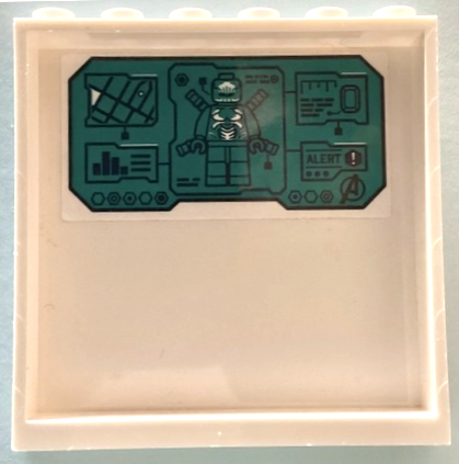 Lego Panel 1 x 6 x 5 with Outrider Minifigure, Map, Avengers Logo and 'ALERT' on Dark Turquoise Screen Pattern (Sticker) - Set 76131 / White