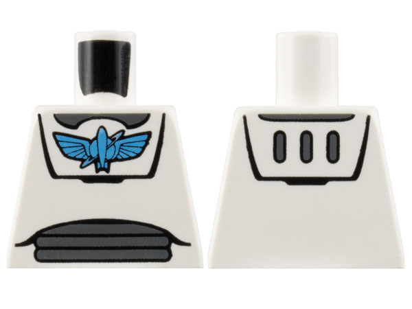 Lego Torso Spacesuit with Medium Blue Star Command Logo, Dark Bluish Gray Neck and Stomach Panels Pattern / White