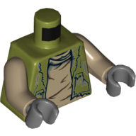 Lego Torso Vest, Tattered with Dirty Shirt Print (Unkar's Brute), Dark Tan Arms, Dark Bluish Gray Hands / Olive Green