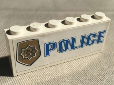 Lego Stickered Assembly 6 x 1 x 2 with Blue 'POLICE' with World City Gold Police Badge Pattern (Sticker) - Set 7035