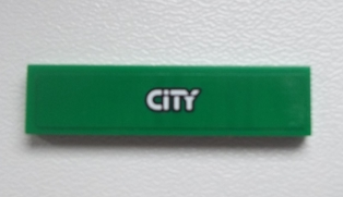 Lego Tile 1 x 4 with Silver 'CITY' on Green Background Pattern (Sticker) - Set 60020