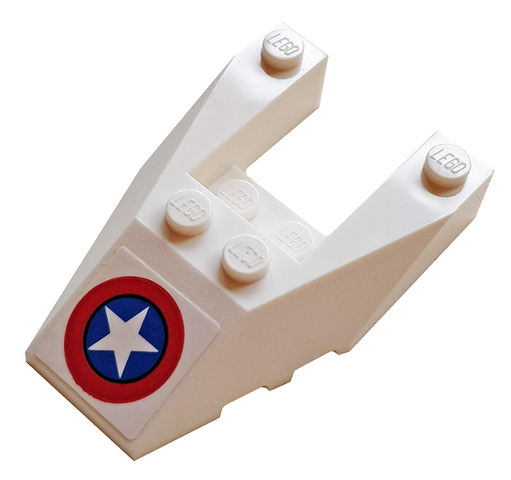 Lego Wedge 6 x 4 Cutout with Stud Notches with Captain America Logo on White Background Pattern (Sticker) - Set 76076 / White