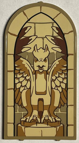 Lego Glass for Door Frame 1 x 6 x 7 Arched with Notches and Rounded Pillars with Tan Bricks, Medium Nougat and Reddish Brown Gargoyle Statue Pattern (Sticker) - Set 76402 / Dark Tan
