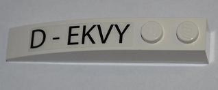 Lego Slope, Curved 6 x 1 with 2 Studs with 'D-EKVY' Pattern Model Right Side (Sticker) - Set 7198 / White