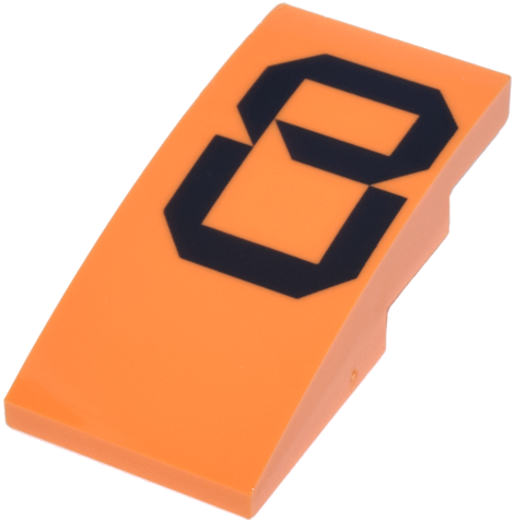 Lego Slope, Curved 4 x 2 with Black Stylized Number 8 Pattern Model Left Side / Orange